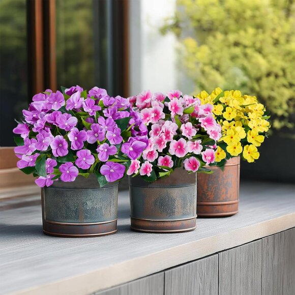 14-Inch Purple Artificial Faux Flowers Planter Front Door Garden Balcony Decor - Picture 4 of 7